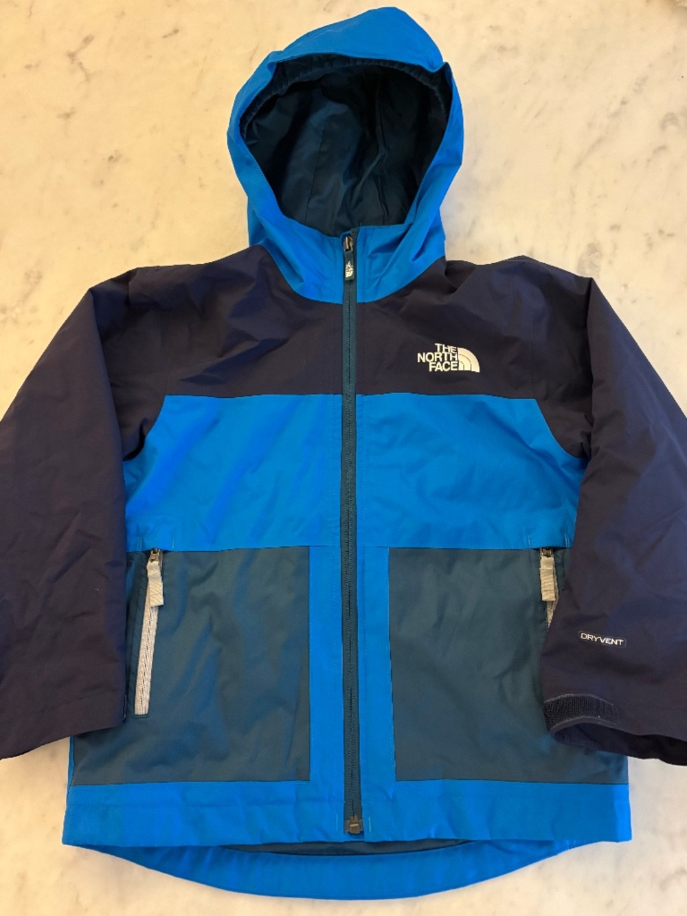 The North Face Boys DryVent Rain Jacket Shell XS 6 Blue Navy Hooded